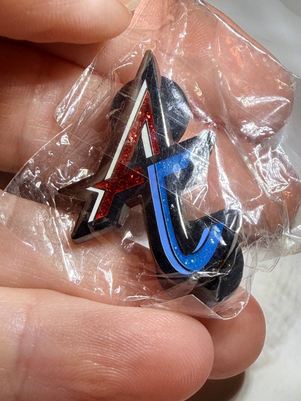 Adventure Club AC Logo Red Blue Glitter Enamel EDM Festival Lapel Hat Pin Sealed